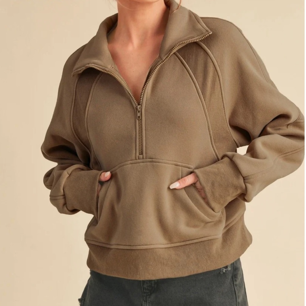 Scuba Half Quarter Zip Hoodie Brown Espresso